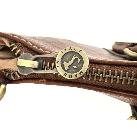 Persaman Work Tote Bag Brown Leather Top Zip Double Handles Crossbody Strap